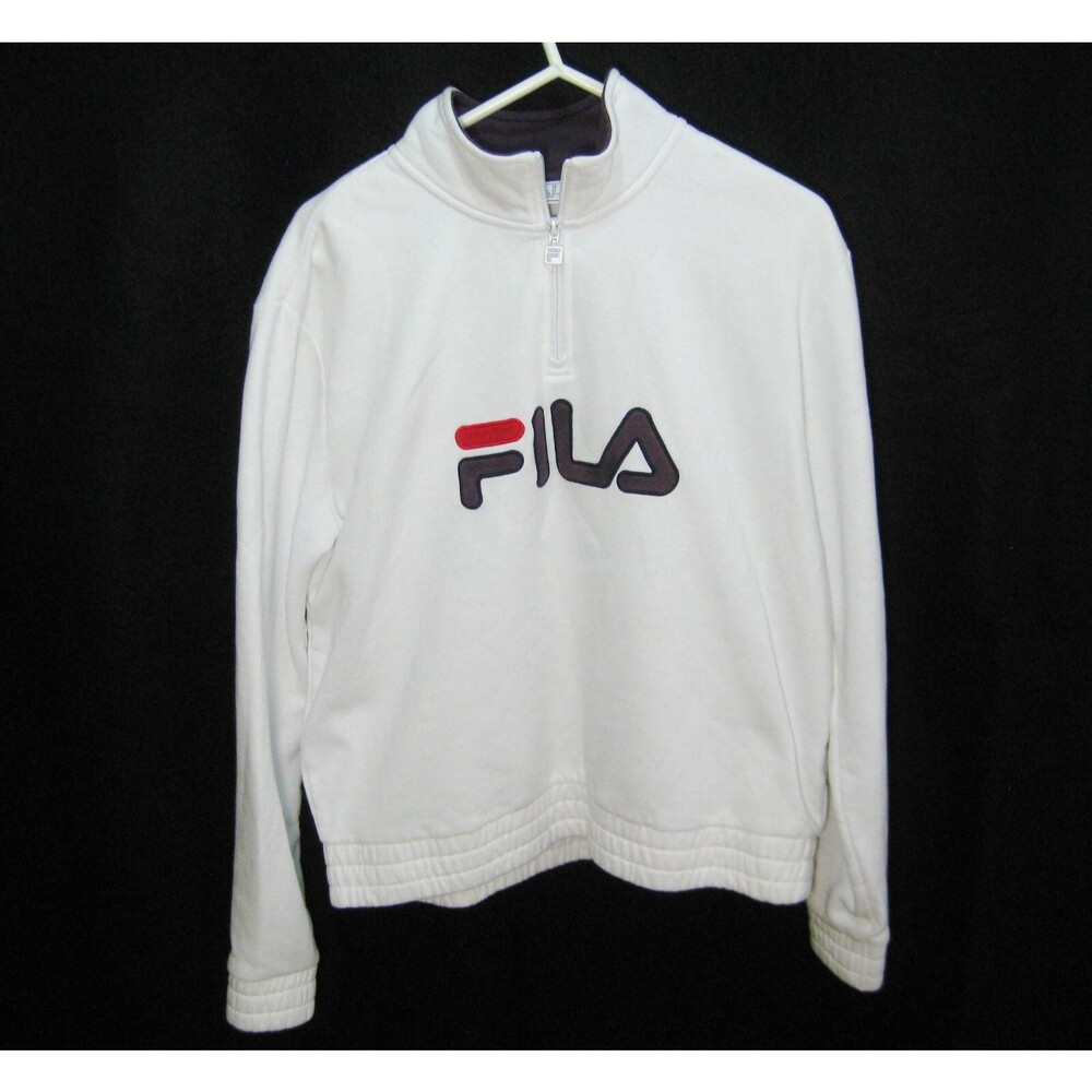 FILA Women's Size XL Vintage 90s White 1/4 Zip Logo Sweatshirt Sweater Sport Top